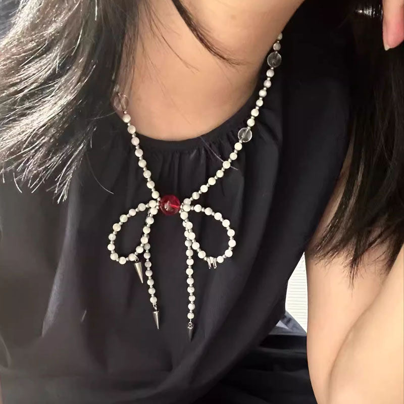 Pearl Bow Choker Necklace Vintage White Pearl Beaded Necklace Jewellery for Women