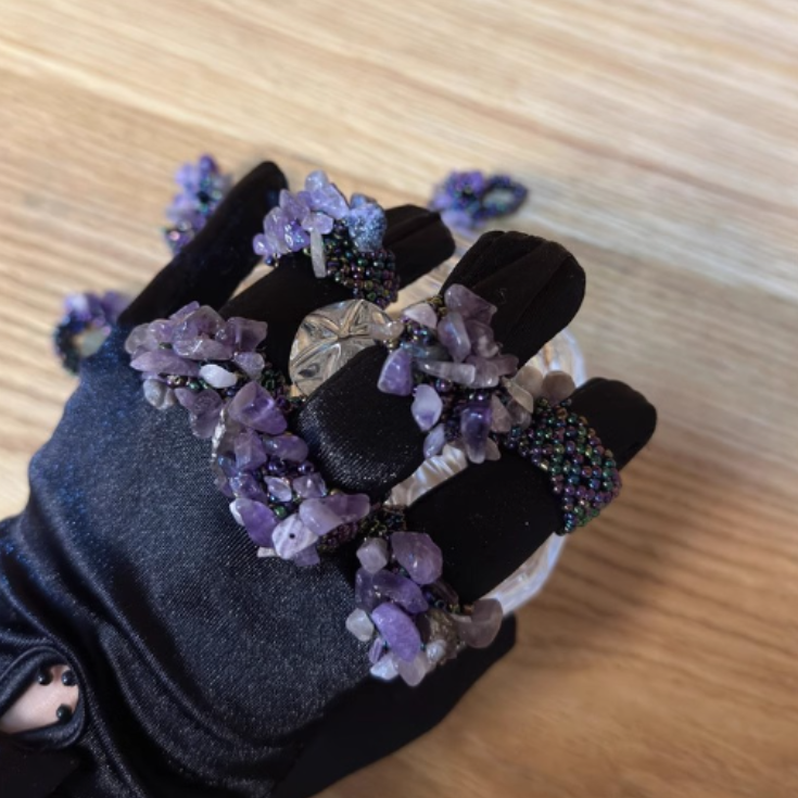 Hand-knitted Natural Small stones Vintage Beaded Bead Ring