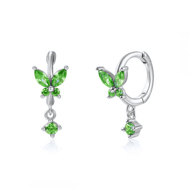 Vibrant Multicolored Zirconia Butterfly Hoop Earrings