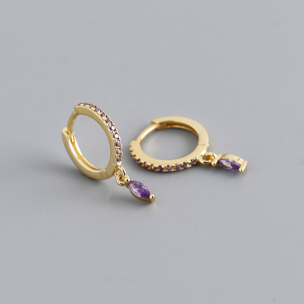 Elegant Multicolor Marquise Gemstone S925 Sterling Silver Hoop Earrings