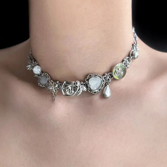 Vintage Metal Titanium Steel Handmade Y2k Necklace Choker for Women and Girls