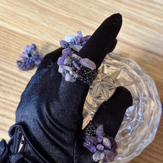 Hand-knitted Natural Small stones Vintage Beaded Bead Ring