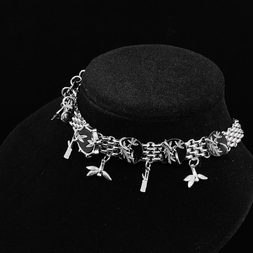 Original Handmade Niche Black Bamboo Choker, Chinese Punk Titanium Steel Necklace, Clavicle Chain