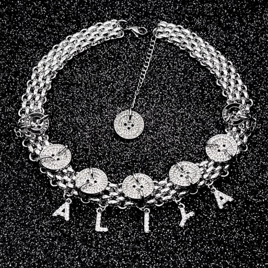 Personalized Letter Diamond Button Choker Titanium Steel Neck Chain Necklace