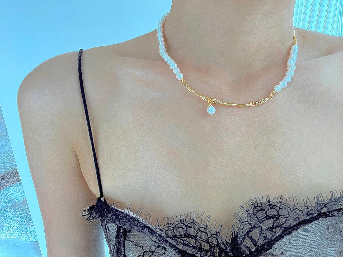 Handcrafted Natural Freshwater Pearl Necklace,18K Gold Over 925 Sterling Silver,Snowflake Obsidian Pendant,Daisy Pendant,Blue Cat's Eye Pendant,Baroque Pearl Pendant,Metal and Pearl Patchwork,Unique design