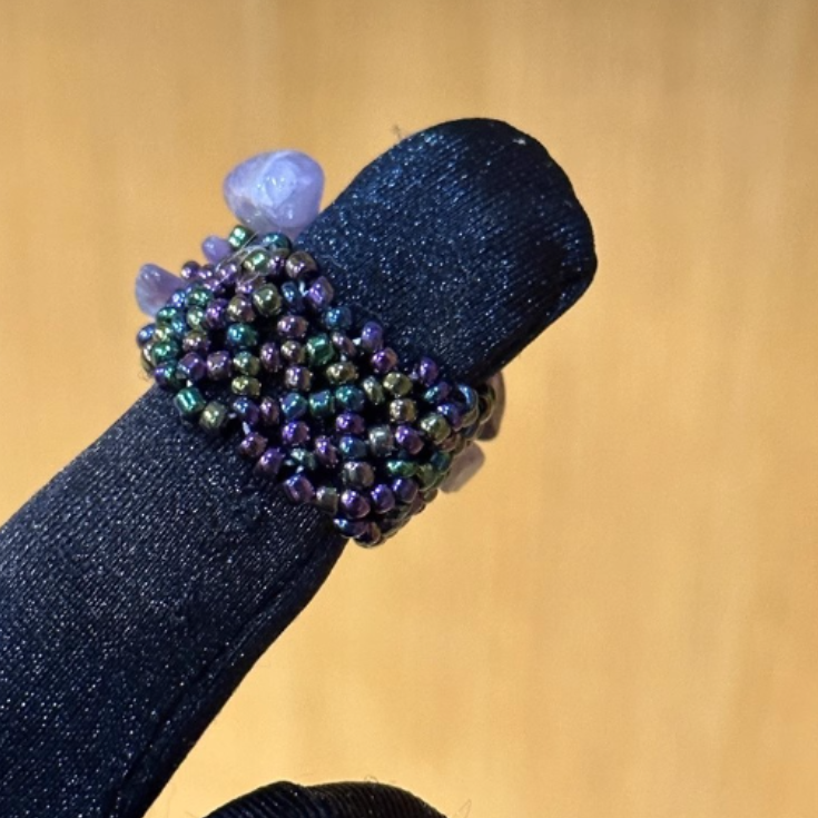 Hand-knitted Natural Small stones Vintage Beaded Bead Ring