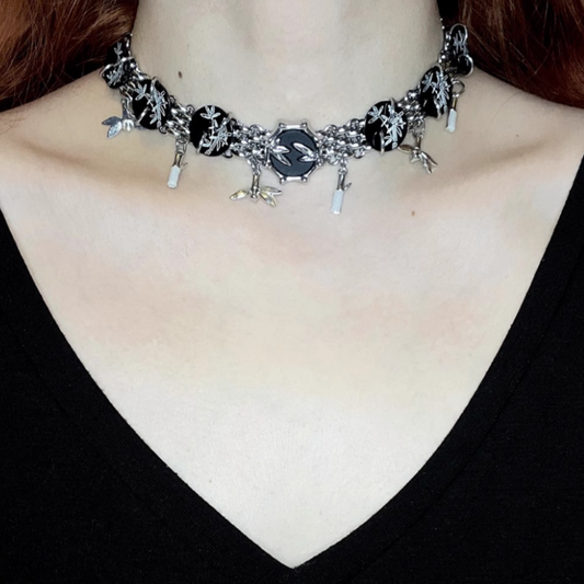 Original Handmade Niche Black Bamboo Choker, Chinese Punk Titanium Steel Necklace, Clavicle Chain