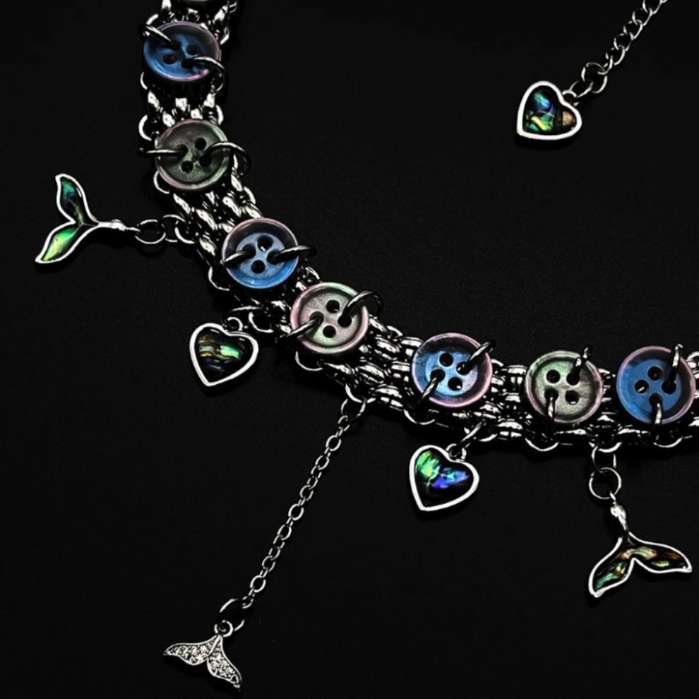 "Mermaid Tail" Button Choker Titanium Steel  Necklace, Dream Punk Neck Chain
