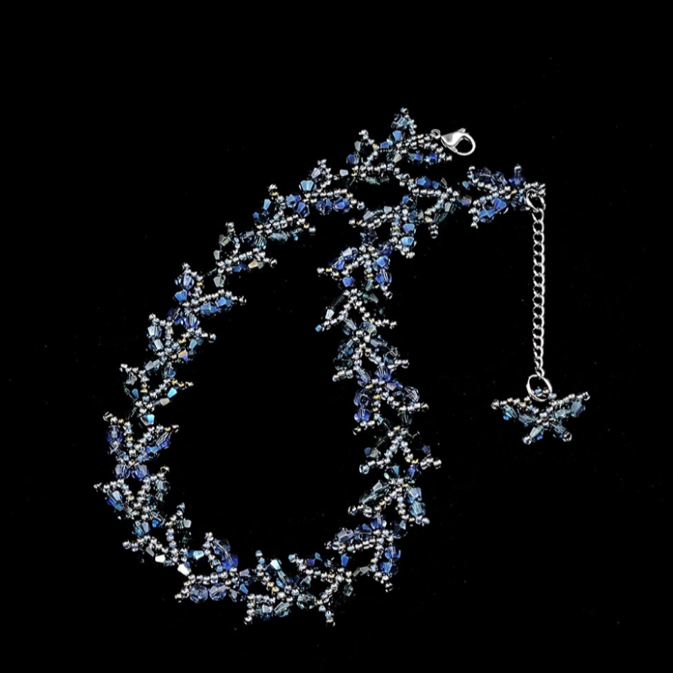 Original Handmade Blue Butterfly Crystal Choker Bead Necklace