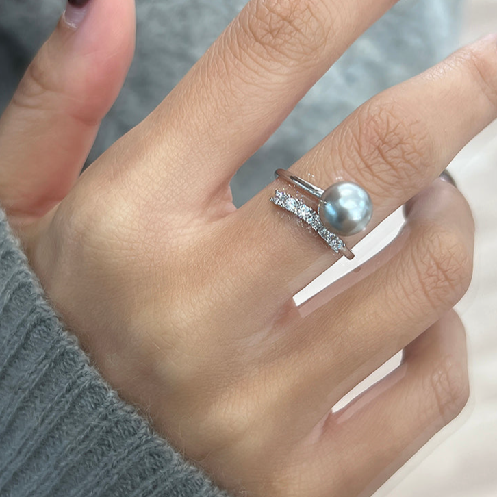 Sterling Silver Ring in S925, Set Austrian Swarovski Pearl Ring, Unique Chic Upscale Ring