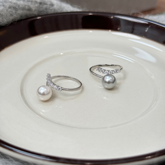 Sterling Silver Ring in S925, Set Austrian Swarovski Pearl Ring, Unique Chic Upscale Ring