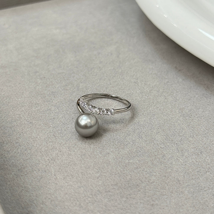 Sterling Silver Ring in S925, Set Austrian Swarovski Pearl Ring, Unique Chic Upscale Ring