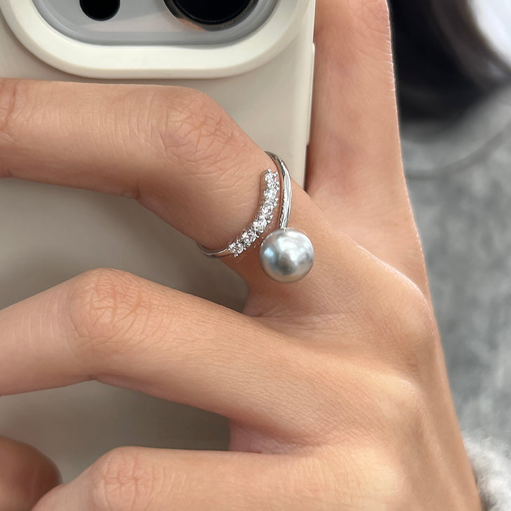 Sterling Silver Ring in S925, Set Austrian Swarovski Pearl Ring, Unique Chic Upscale Ring