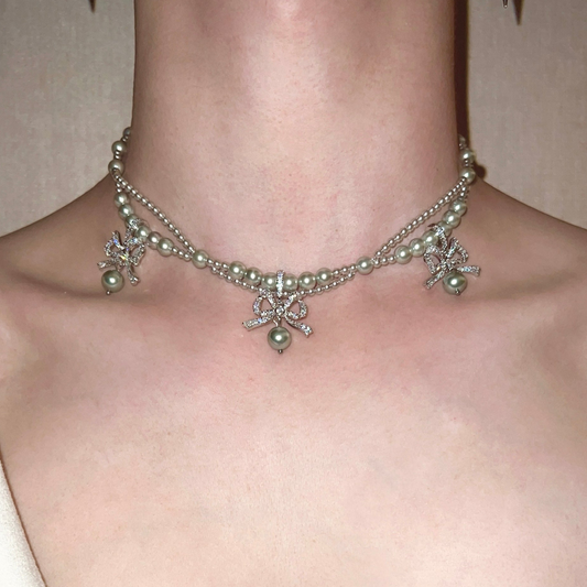 Shell Pearl Choker Necklace Bow Necklace Pearl Pendant Necklaces Vintage Pearl Bow Necklace