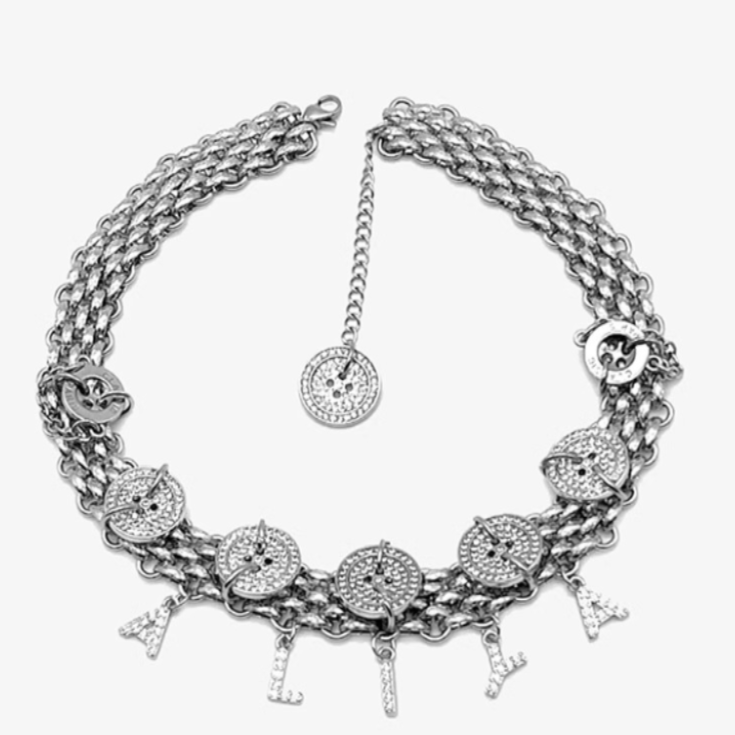 Personalized Letter Diamond Button Choker Titanium Steel Neck Chain Necklace