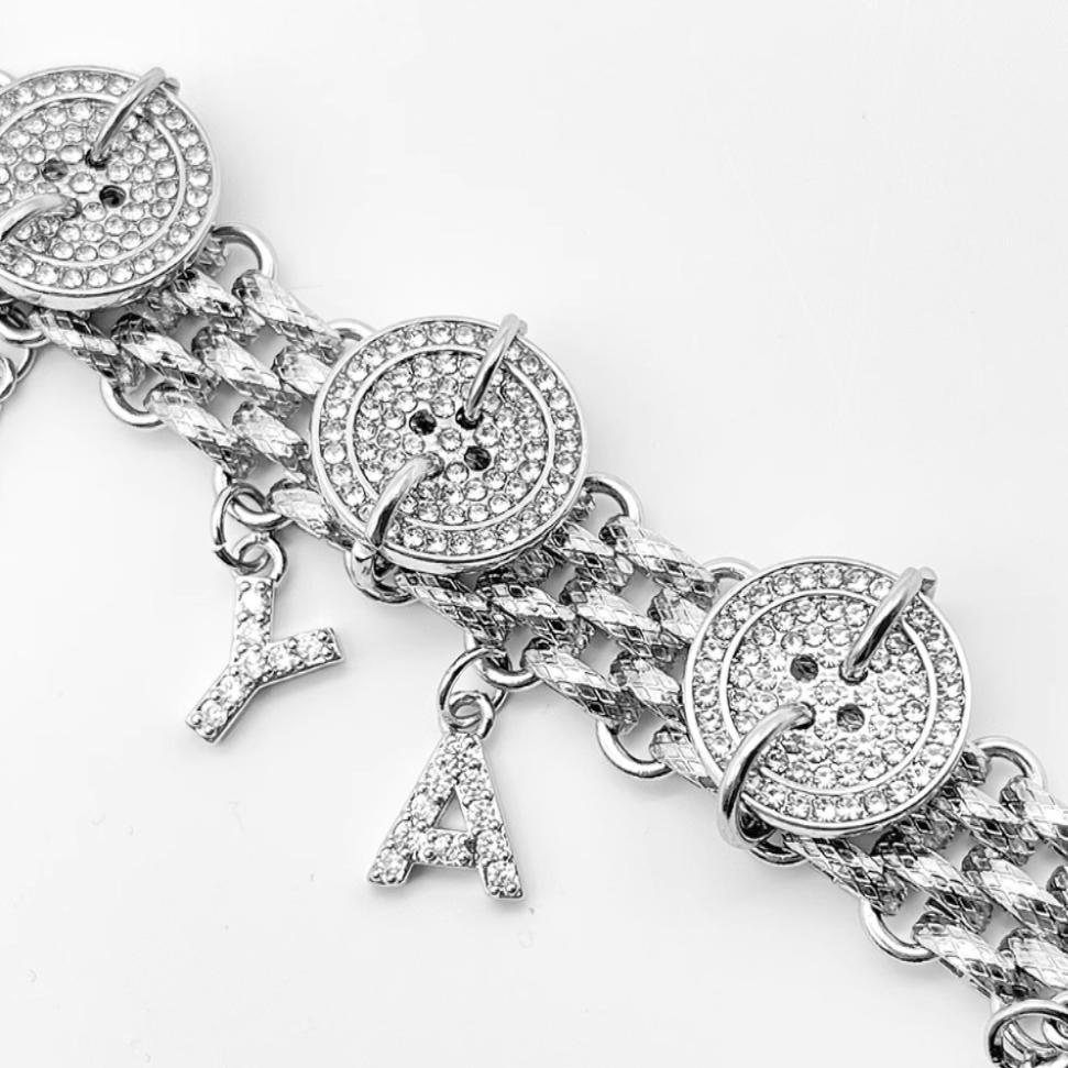 Personalized Letter Diamond Button Choker Titanium Steel Neck Chain Necklace