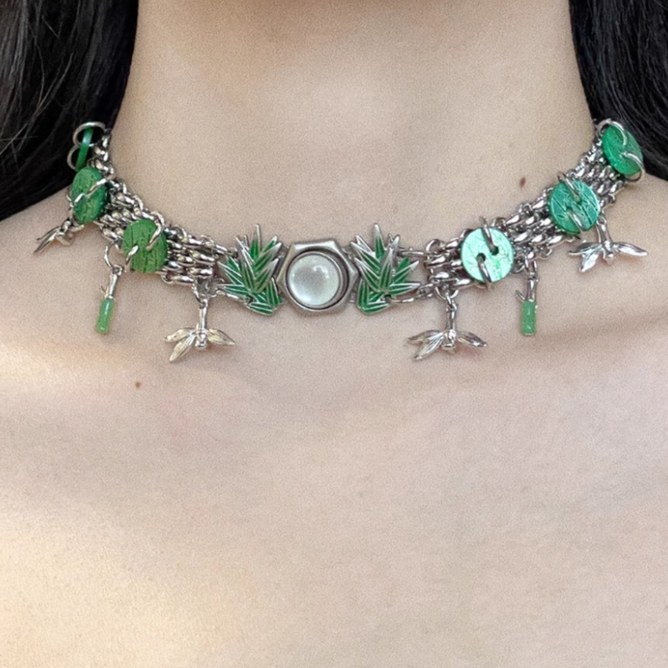 Niche "Bamboo" Button Choker Titanium Steel Chinese Punk Neck Chain Necklace