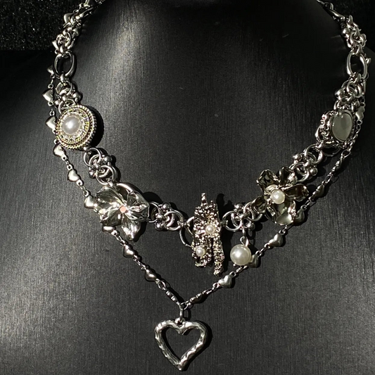 Pink Heart-shaped Titanium Steel Necklace Watch Necklace