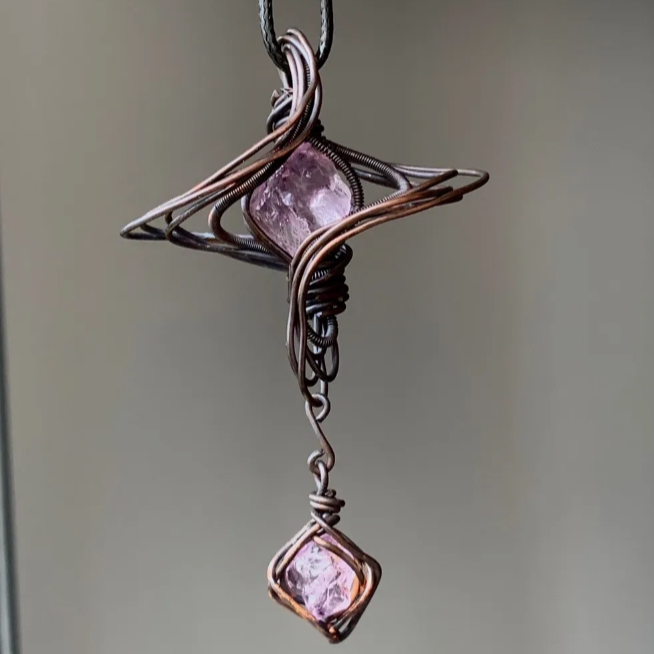 MoJone Original Handmade Vintage Universe and Star Purple Pendant, Natural Stone and Silver-plated Necklace