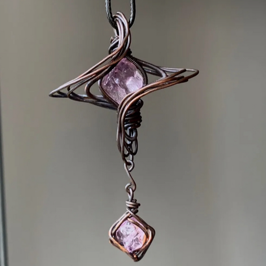 MoJone Original Handmade Vintage Universe and Star Purple Pendant, Natural Stone and Silver-plated Necklace