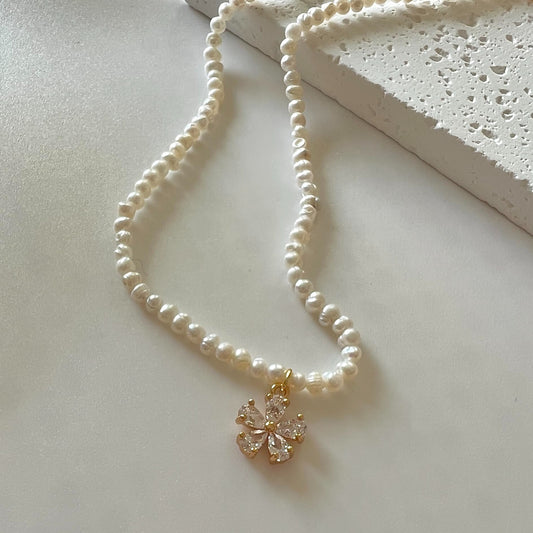 Handcrafted Natural Freshwater Pearl Necklace,18K Gold Over 925 Sterling Silver,Snowflake Obsidian Pendant,Daisy Pendant,Blue Cat's Eye Pendant,Baroque Pearl Pendant,Metal and Pearl Patchwork,Unique design