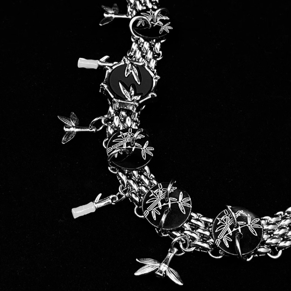 Original Handmade Niche Black Bamboo Choker, Chinese Punk Titanium Steel Necklace, Clavicle Chain