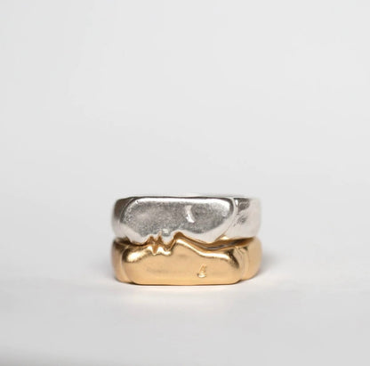 Gold-Plated Sterling Silver "KISS" Couple Rings, Romantic Matching Band Set for Lovers