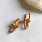 18K Gold-Plated Brass Earrings, Sparkling U-Shape Bamboo Chain, Clip-on Hoop