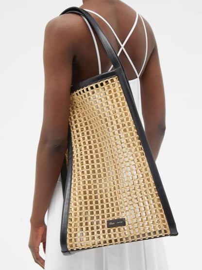 Summer Rattan Tote, Oversized Beach Bag, Openwork Woven Shoulder Bag, Large Capacity for Women