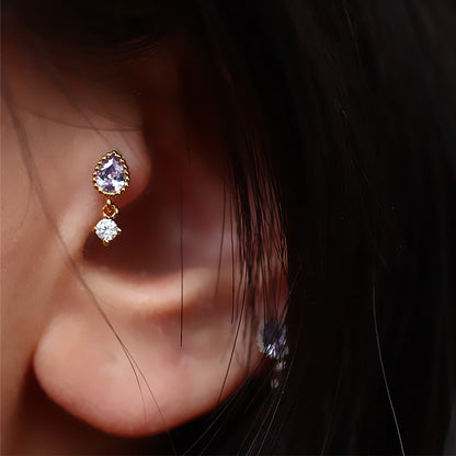 Mermaid Tear Drop Earrings, Vintage Small Baroque, Alloy & Crystal, Ear Cuff Studs 1.2mm