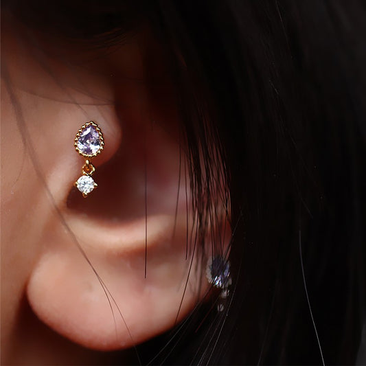 Mermaid Tear Drop Earrings, Vintage Small Baroque, Alloy & Crystal, Ear Cuff Studs 1.2mm