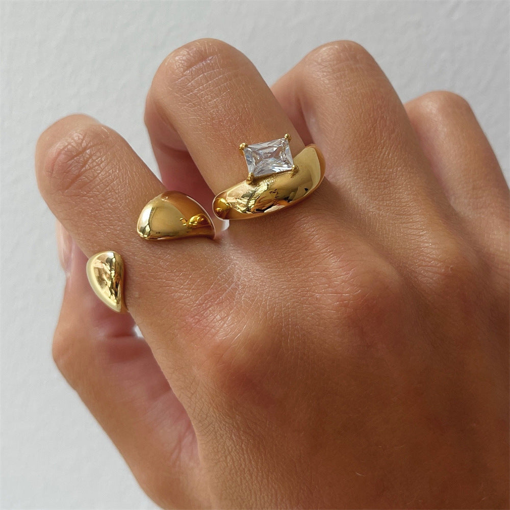 Minimalist Irregular Dome Ring, Stackable Pave Zirconia Band, Real Gold-Plated
