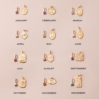 Zodiac Birthstone Necklace, Round Pendant with Colored Zirconia, Copper and Zirconia, 14k Gold Plated