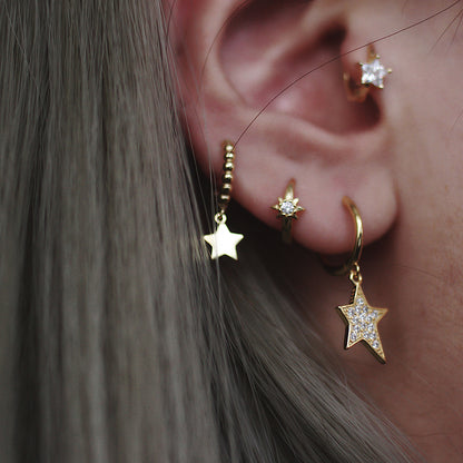 Luxurious Star Stud Earrings, Full Diamond Paved, Ear Cuff, 925 Sterling Silver, Single Piece