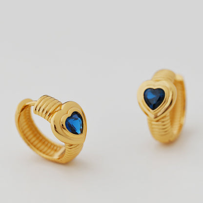 Vintage Love Heart Hoop Earrings, Classic Circle Studs