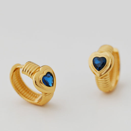 Vintage Love Heart Hoop Earrings, Classic Circle Studs