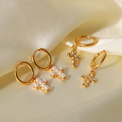 18K Gold-Plated Titanium Steel Earrings with AAA Zirconia and Pearls