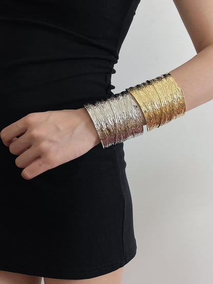 Vintage Exaggerated Open Bangle, 3D Relief Texture, Gold & Silver Tone Cuff Bracelet