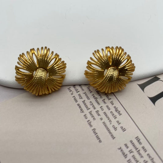Regal Courtly Style Earrings, Timeless Firework Design, Elegant Gold Tone