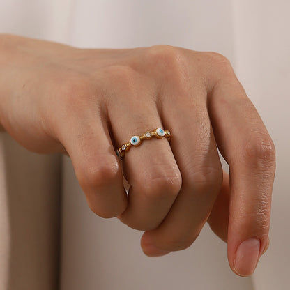 18K Gold-Plated Stainless Steel Evil Eye Ring, Fashionable Adjustable Titanium Steel Band