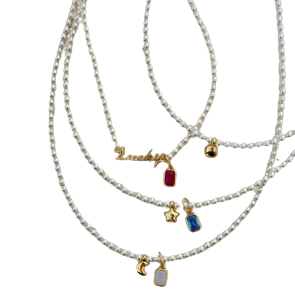 Rainbow Zirconia Sweet and Cool Pearl Necklace with Letter and Geometric Silver Pendants DIY Layered Choker  Description: