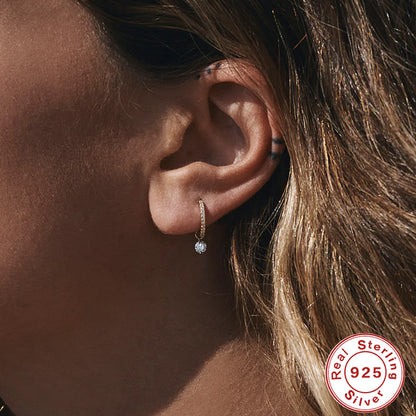 S925 Sterling Silver Zircon Pendant Hoop Earrings, Luxurious & Stylish, Versatile Everyday Accessory