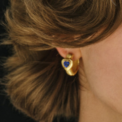 Vintage Love Heart Hoop Earrings, Classic Circle Studs