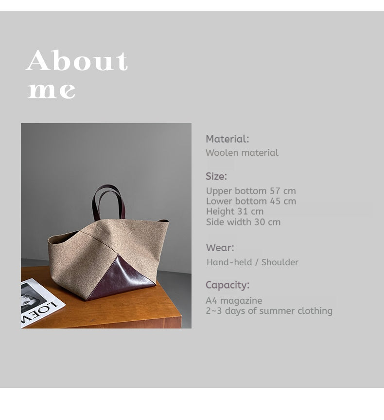 Vintage Wool Tote, Premium Large Capacity, Shoulder and Hand Carry Bag