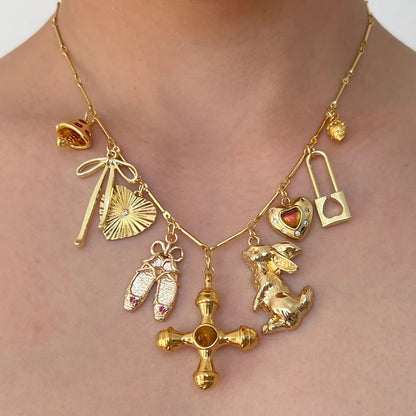 Handcrafted Butterfly Pendant with Cross and Heart Charm Necklace