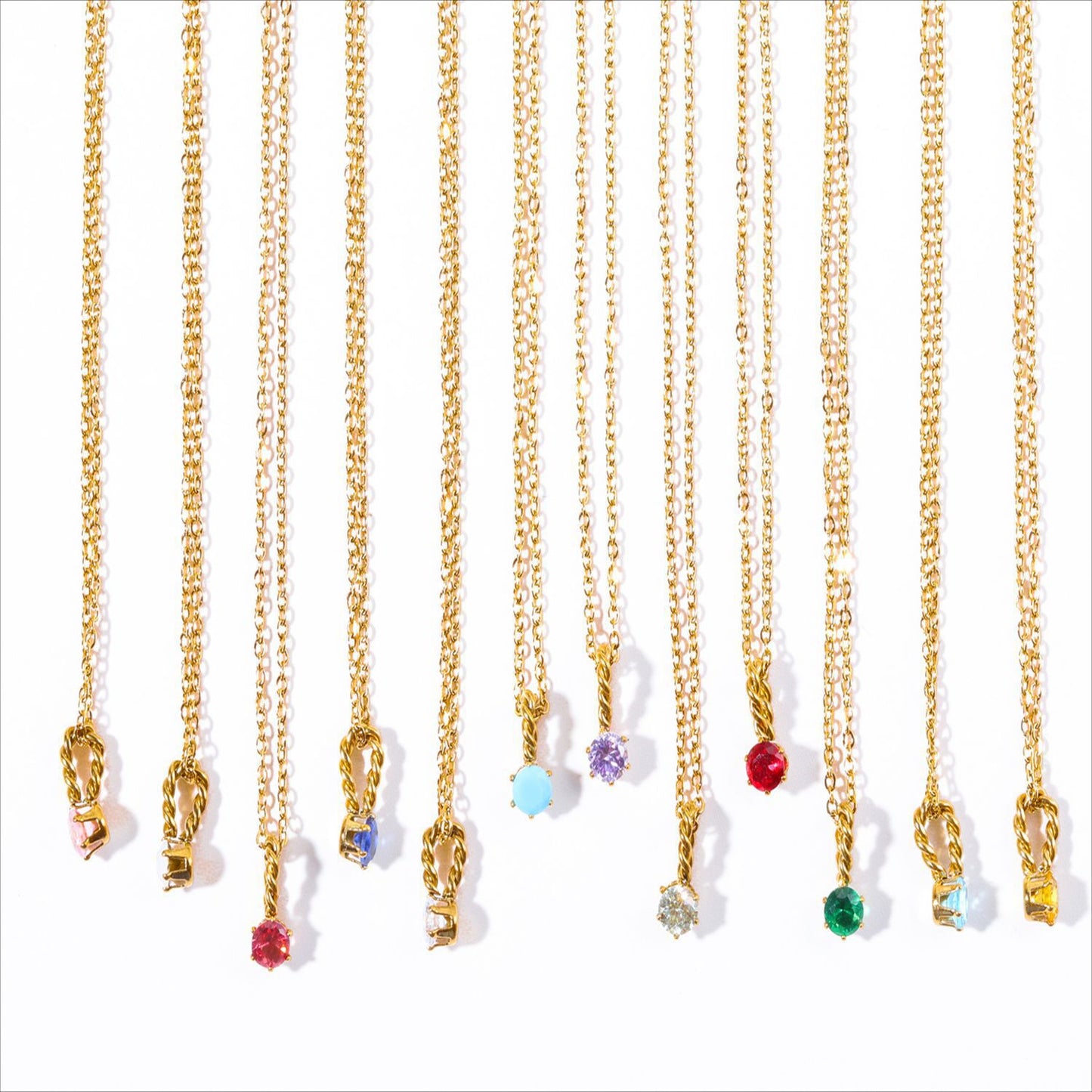 Zodiac Birthstone Necklace, Round Pendant with Colored Zirconia, Copper and Zirconia, 14k Gold Plated