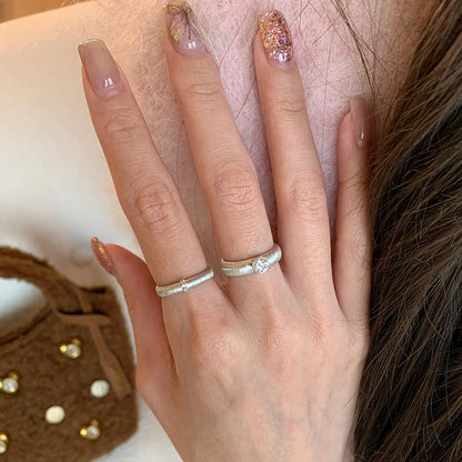 Vintage Pulled Zircon Pearl Ring, Women's Open Band, Stackable Minimalist Jewelry