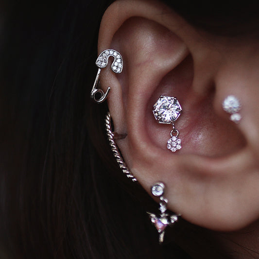 Sparkling Crystal Stud Earrings, Delicate Waterdrop Design, Hoop for Cartilage Piercing