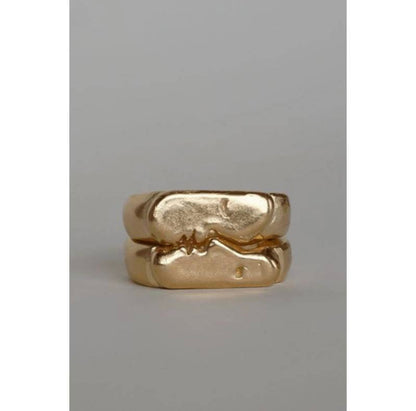 Gold-Plated Sterling Silver "KISS" Couple Rings, Romantic Matching Band Set for Lovers