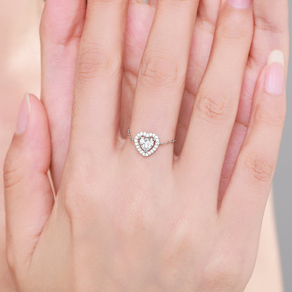 Sterling Silver Ring with Chain Design, Zirconia Inlay, Adjustable Size, Different Choice with Crystals for Women and Girls